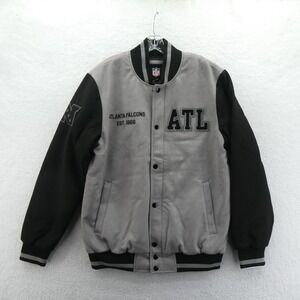 NFL Jacket Mens Large Atlanta Falcons Grey Black Faux Suede Varsity Mid Y2k Vtg